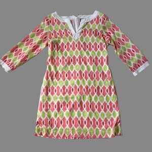 Vintage Vineyard Vines Cotton Sz 6 Lined Cotton Tunic Dress Lime, Pink Pattern